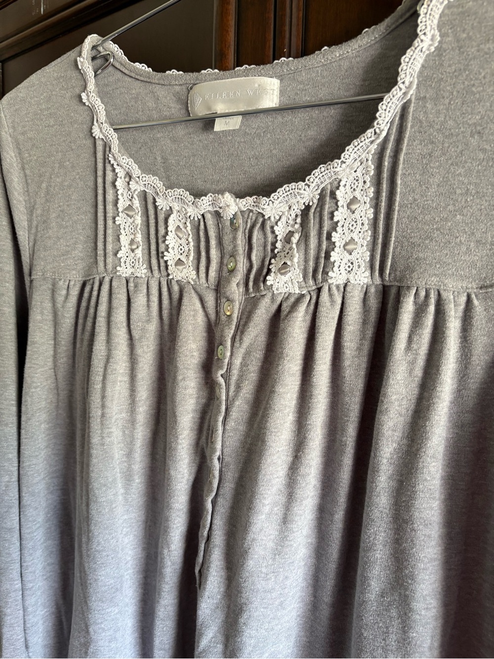 Eileen West Gray Cotton Blend Nightgown with Lace Trim size Medium